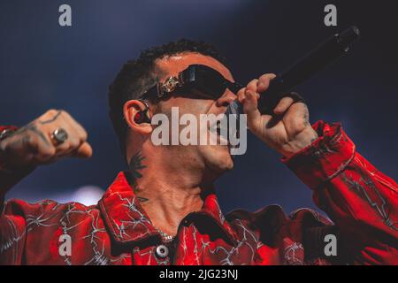 07/07/2022 - der italienische Rapper SALMO spielt live im San Siro Stadion in Mailand, Italien. Stockfoto