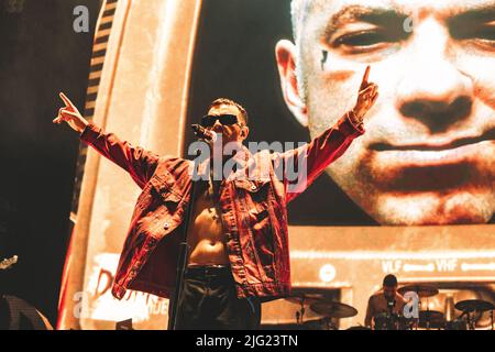 07/07/2022 - der italienische Rapper SALMO spielt live im San Siro Stadion in Mailand, Italien. Stockfoto