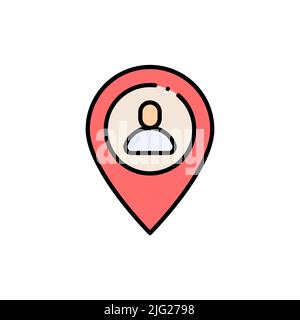 Farblich ausgefülltes Symbol für den Treffpunkt. Benutzer-Karte Marker linearen Stil Zeichen für mobile Konzept und Web-Design. Man-Standort-Pin gefüllt Farbvektor-Symbol. Veranstaltungsort Stock Vektor