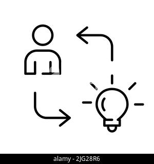 Austausch von Ideen und Kreativität im Arbeitsprozess. Pixel Perfect bearbeitbares Kontursymbol Stock Vektor