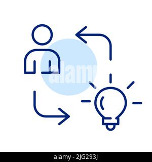 Austausch von Ideen und Kreativität im Arbeitsprozess. Pixel Perfect bearbeitbare Strichlinien-Grafik-Symbol Stock Vektor