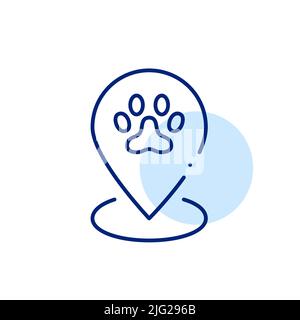 Lage der Tierhandlung auf der Karte. Pixel-perfektes, bearbeitbares Strichliniensymbol Stock Vektor