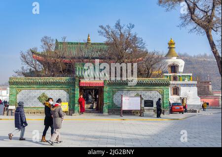 Halle der Langlebigkeit im Kloster Ta'Er in Qinghai. Stockfoto