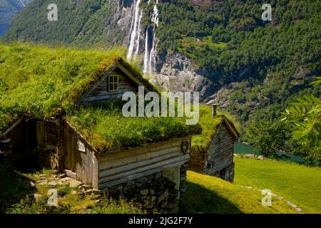 Skagefla Berghof im Geiranger Fjord, Norwegen Stockfoto