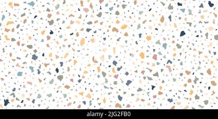 Terrazzo nahtloses Muster aus Granit, Quarz, Glas und Stein. Marmorboden mit Struktur. Klassisches weißes Pflasterdesign. Abstrakter Wandbelauf Stock Vektor