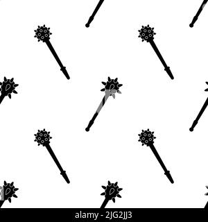 Mace Icon Nahtloses Muster, Stumpfes Waffensymbol, Spikes, Geflanschter Metallkopfstab Vektor-Art-Illustration Stock Vektor