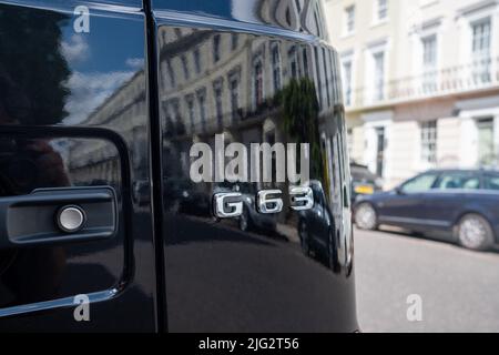 London - Juni 2022: Mercedes AMG G63 in der gehobenen Straße in Kensington Stockfoto