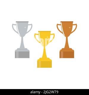 Pokal für die Trophäe der Gewinner festlegen. Pokalvektor aus Gold, Silber und Bronze Stock Vektor