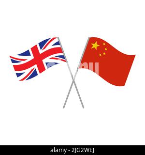 Chinesische und britische Flaggen Vektor isoliert auf weißem Hintergrund Stock Vektor