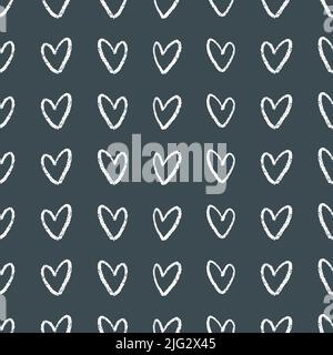 Hintergrundmuster für Herzvektoren. Weiß strukturierte Kreideherzen nahtlose Wiederholung Ressource. Stock Vektor