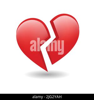 Emoji-Vektor Mit Gebrochenem Roten Herzen. Der isolierte Vektor rote Liebe Herz in zwei Emoji-Symbol gebrochen, brechendes Herz, gebrochenes Herz. Stock Vektor