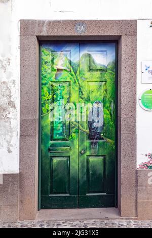 Bunt bemalte Tür in der Altstadt, Madeira, Funchal Stockfoto