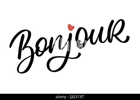 Bonjour Paris Phrase Vector Lettering Kalligraphie Stock Vektor