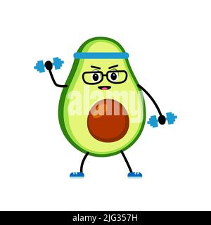 Cartoon Happy Avocado bei einem Sport-Workout. Vektorgrafik auf weißem Hintergrund. Stock Vektor