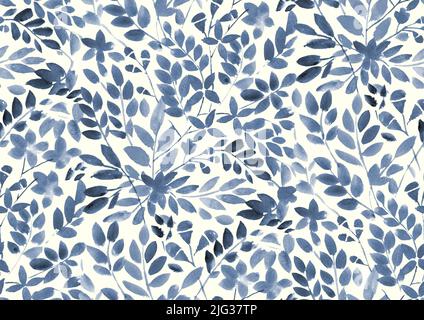 Nahtlos handbemalt Aquarell Wildwiese Blätter und Blumen Multicolor-Muster Stockfoto