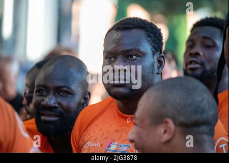 Spieler der Elfenbeinküste beim Rugby Africa Cup 2022, WM 2023 Qualifiers, Rugby Union Match zwischen Burkina Faso und der Elfenbeinküste am 6. Juli 2022 im Maurice David Stadion in Aix-en-Provence, Frankreich - Foto Florian Frison / DPPI Stockfoto