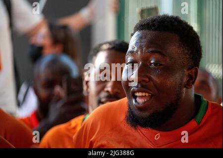 Spieler der Elfenbeinküste beim Rugby Africa Cup 2022, WM 2023 Qualifiers, Rugby Union Match zwischen Burkina Faso und der Elfenbeinküste am 6. Juli 2022 im Maurice David Stadion in Aix-en-Provence, Frankreich - Foto Florian Frison / DPPI Stockfoto