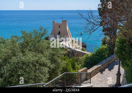 Torre Truglia Tower, Sperlonga, Latium, Italien, Europa Stockfoto