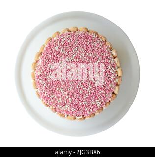 Typischer niederländischer Mausruck mit rosa Mäusen auf einem Kuchen, für die Babydusche Stockfoto