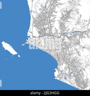 Lima-Vektorkarte. Detaillierte Karte des Verwaltungsgebiets der Stadt Lima. Stadtbild-Panorama. Lizenzfreie Vektorgrafik. Straßenkarte mit Autobahnen, Flüssen. Stock Vektor