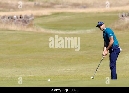 Cameron Tringale am 18. während des ersten Tages der Genesis Scottish Open im Renaissance Club, North Berwick. Bilddatum: Donnerstag, 7. Juli 2022. Stockfoto