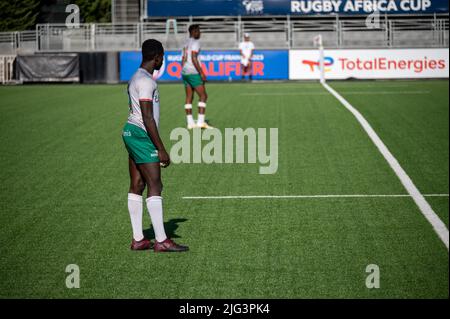 Burkina Faso Spieler beim Rugby Africa Cup 2022, WM 2023 Qualifikationsspiel, Rugby Union Match zwischen Burkina Faso und der Elfenbeinküste am 6. Juli 2022 im Maurice David Stadion in Aix-en-Provence, Frankreich - Foto: Florian Frison/DPPI/LiveMedia Stockfoto