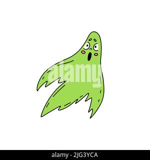 Hand gezeichnet Linie Kunst niedlichen Geist Halloween Illustration auf weißem Hintergrund Stock Vektor
