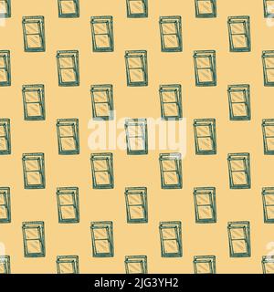 Fenster lehnen sich nach vorne graviert nahtloses Muster. Handgezeichnetes Glasfenster im Retro-Stil. Skizzenstruktur für Stoff, Tapete, Textil, Print, Titel Stock Vektor