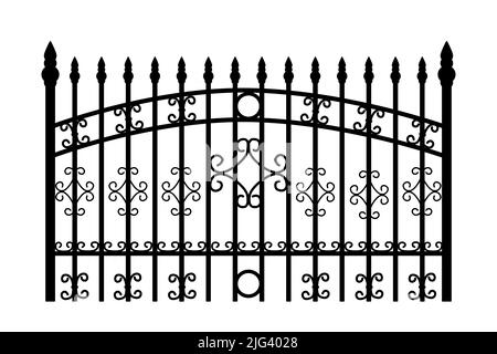 Dekorative Gusseisen Schmiedezaun Silhouette mit künstlerischen Schmieden.Metall Geländer.Stahl modulare Geländer.Tor mit Wirbeln.Geschmiedete Gitterzaun.Vektor Stock Vektor