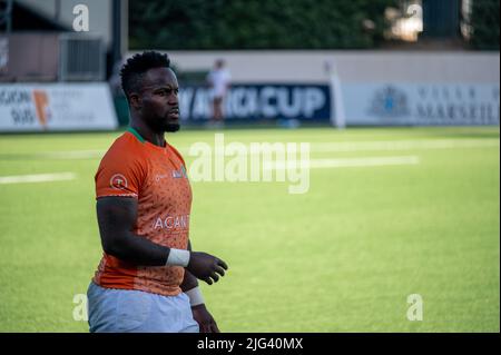 Elfenbeinküste-Spieler beim Rugby-Afrika-Cup 2022, WM-2023-Qualifikationsspiel, Rugby-Union-Spiel zwischen Burkina Faso und der Elfenbeinküste am 6. Juli 2022 im Maurice-David-Stadion in Aix-en-Provence, Frankreich - Foto: Florian Frison/DPPI/LiveMedia Stockfoto