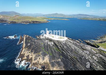 Valentia Leuchtturm County Kerry Irland Drohne Luftaufnahme Stockfoto
