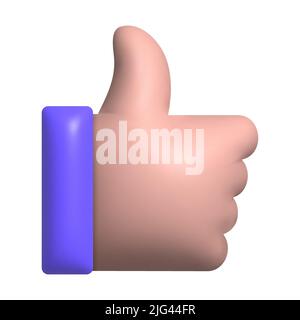 Symbol mit dem Daumen nach oben. Cartoon Daumen nach oben Zeichen Hand Geste. 3D gerenderte Abbildung Stock Vektor