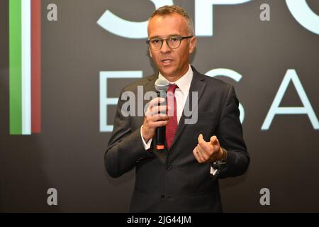 Rom, Italien. 07.. Juli 2022. Pietro Berardi von A.S. Roma während der Eröffnung der Trophäe der UEFA Europa Conference League im Stadio Olimpico, 7.. Juli 2022, Rom Italien Credit: Independent Photo Agency/Alamy Live News Stockfoto