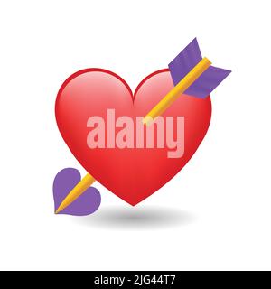Herz und Pfeil Emoji Symbol Objekt Symbol Verlauf Vektor Kunst Design Cartoon isoliert auf weißem Hintergrund. Herz von einem Pfeil durchbohrt. Stock Vektor