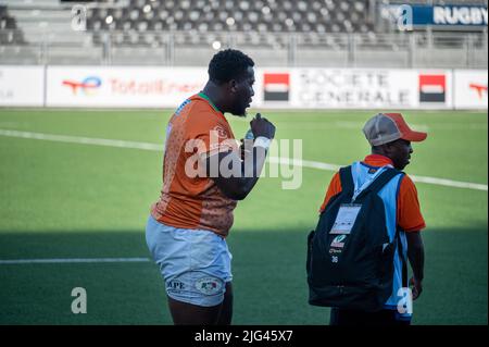 Elfenbeinküste-Spieler beim Rugby-Afrika-Cup 2022, WM-2023-Qualifikationsspiel, Rugby-Union-Spiel zwischen Burkina Faso und der Elfenbeinküste am 6. Juli 2022 im Maurice-David-Stadion in Aix-en-Provence, Frankreich - Foto: Florian Frison/DPPI/LiveMedia Stockfoto