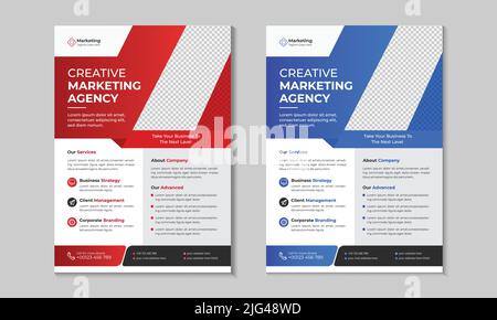 Zwei Unternehmensbroschüren, Flyer-Design, Layout-Vorlage. Vorlagen-Vektor-Design für Poster, Prospekt-Präsentation, Portfolio, rot, blau. Stock Vektor