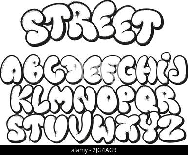 Bubble Graffiti-Schrift. Aufgeblähte Buchstaben, Street Art-Alphabet-Symbole mit grunge gesprühter Textur und urbaner Graffitis Designer-Vektor-Set Stock Vektor