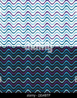 Gekritzelte Wellenlinie nahtloses Muster, Doodle handgezeichnete Pinsel Design, horizontale geometrische Gitter Vorlage, monochrome blaue Marinetöne Farbe Stock Vektor