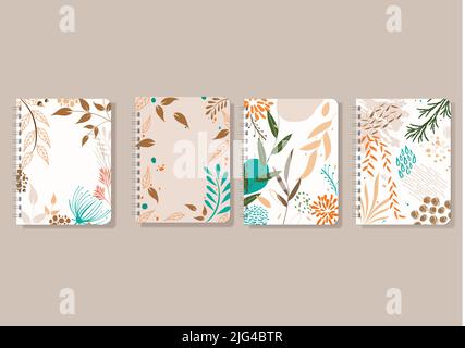 Ein Satz von Thanksgiving-Vorlagen Satz von Deckblättern für Notizbücher, Bücher, Broschüren, Planer, Kataloge mit bunten Herbstblättern. Stockfoto