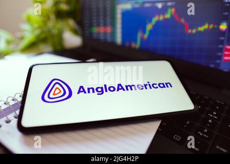 Brasilien. 07.. Juli 2022. In dieser Abbildung ist das anglo-amerikanische Logo auf einem Smartphone-Bildschirm zu sehen. (Foto von Rafael Henrique/SOPA Images/Sipa USA) Quelle: SIPA USA/Alamy Live News Stockfoto