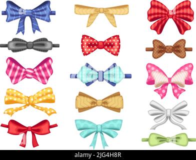 Cartoon Schleife Accessoires. Gebundene Bänder, Fliege für Dame und Gentleman und Geschenkverpackung Band Schleifen Vektor-Set Stock Vektor
