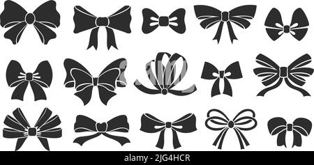 Schleifensymbole mit Band. Stencil elegante Knoten, Krawatte Schleifen Silhouette und Bänder für Geschenk Dekoration Vektor-Set Stock Vektor