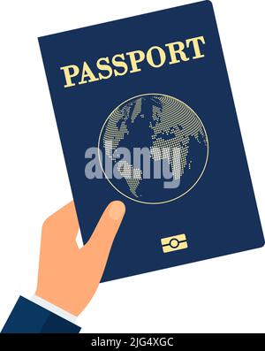 Hand hält den Immunitätspass. Person mit Impfpass oder Dokument flache Vektor-Illustration. Gesundheit, Coronavirus, Pandemie, Reisegefährt Stock Vektor