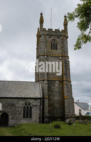 Blick in und um St. Breaca Parish Church in Breage, Helston, Cornwall Stockfoto