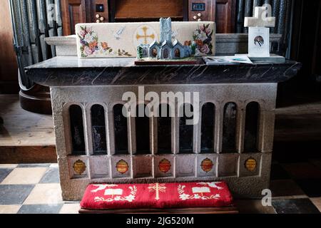 Blick in und um St. Breaca Parish Church in Breage, Helston, Cornwall Stockfoto