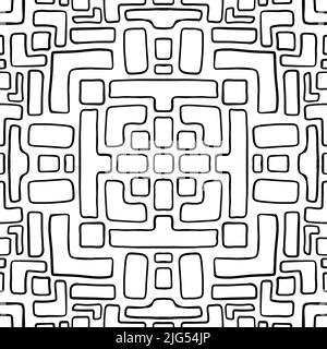 Nahtloses handgezeichnetes Muster. Abstraktes schwarz-weißes geometrisches Grafikdesign Linienmuster Stockfoto