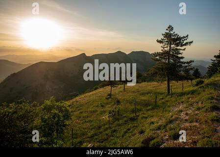 Blick auf den Hang des monte Nerone in der Region Marken in Italien Stockfoto