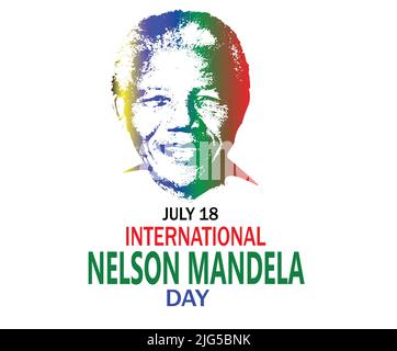 Internationaler Nelson-Mandela-Tag am 18. Juli. Nelson Mandela, der erste schwarze Präsident, der nach dem demokratischen Prozess richtig gewählt wurde. Stock Vektor