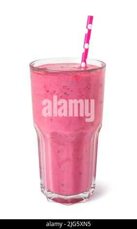 Frischer Beerenmix-Smoothie in einem hohen Glas auf weißem Hintergrund isoliert Stockfoto