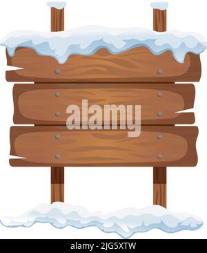 Realistische alte hölzerne Schildertafel mit Schneekappe auf weißem Hintergrund Vektor-Illustration Stock Vektor